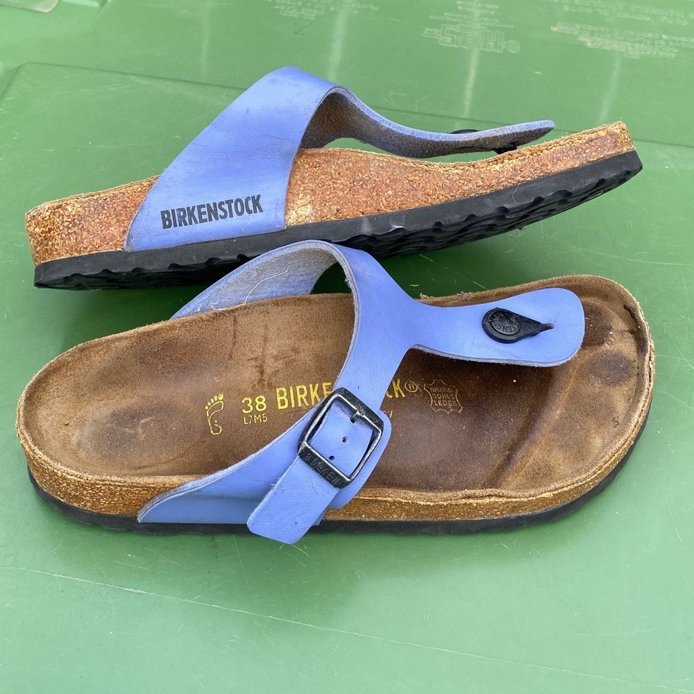 Birkenstock Gizeh Periwinkle Blue Thong Sandals Cork Footbed Womens 38 L7 M5 - Picture 9 of 9